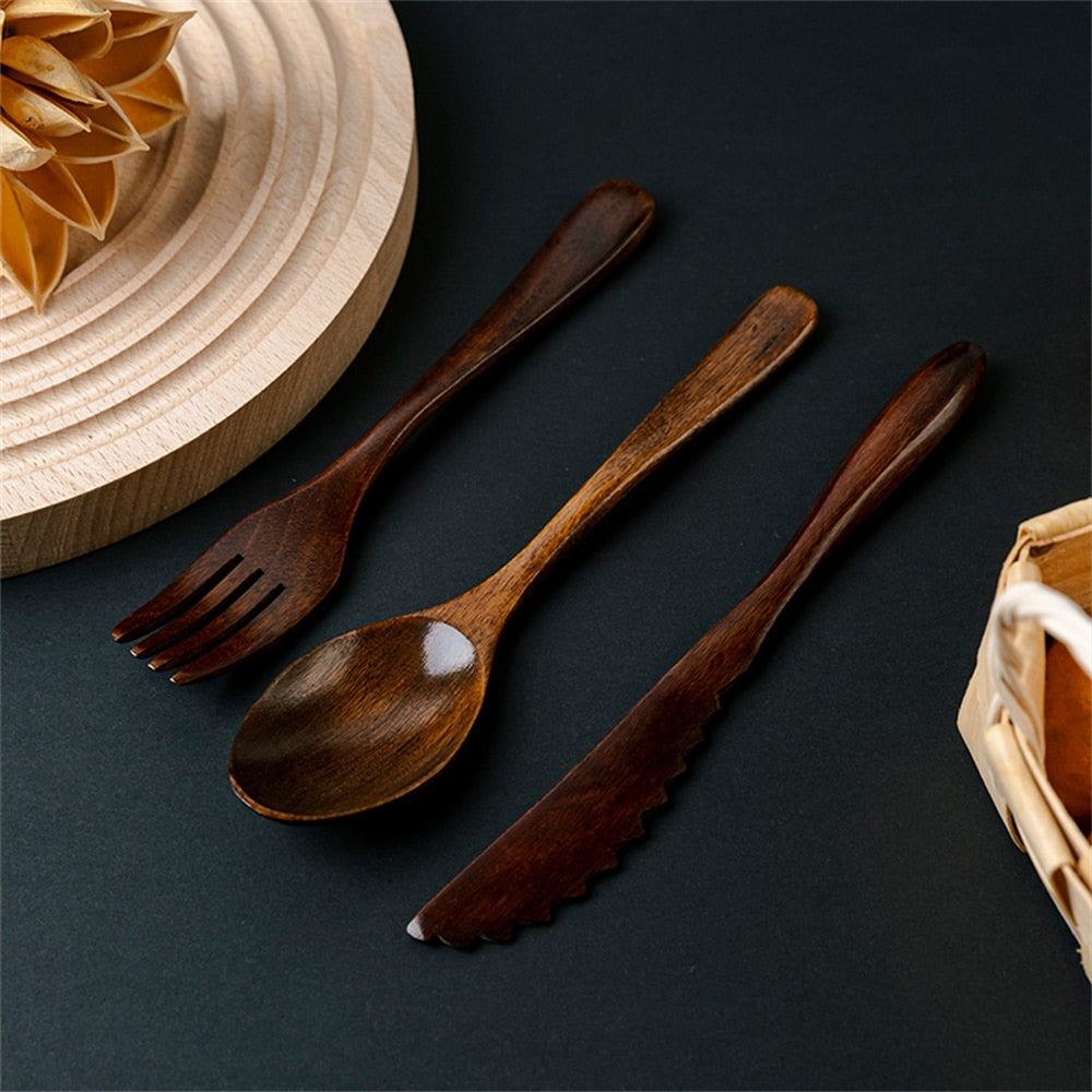 3Pcs Wooden Tableware Set